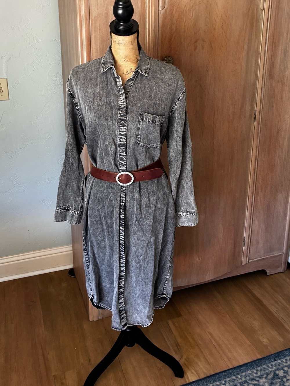 Rails Ames Dress chambray black acid wash Long Sleeve Shirt Dress Fall small